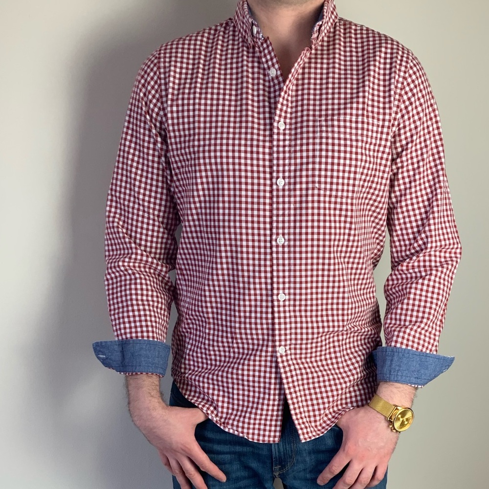 Express Red Plaid Casual Button Down Shirt